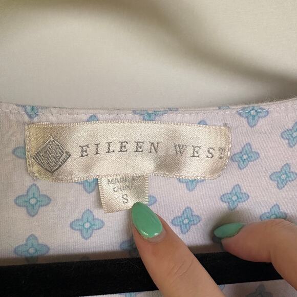 Eileen West White Patterned Blue Nightgown Embroidered Mumu Small - Picture 6 of 9